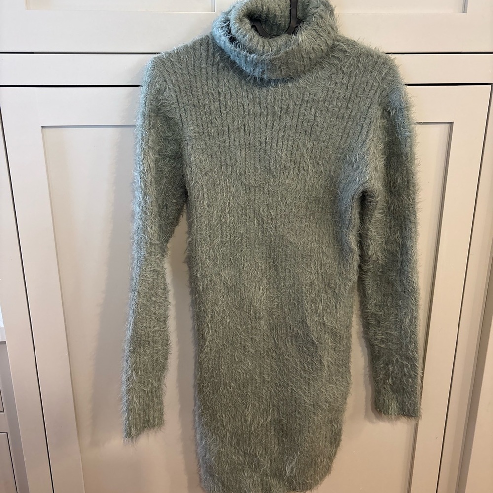 Forever 21 Cozy Fuzzy Turtleneck Dress - Soft Green